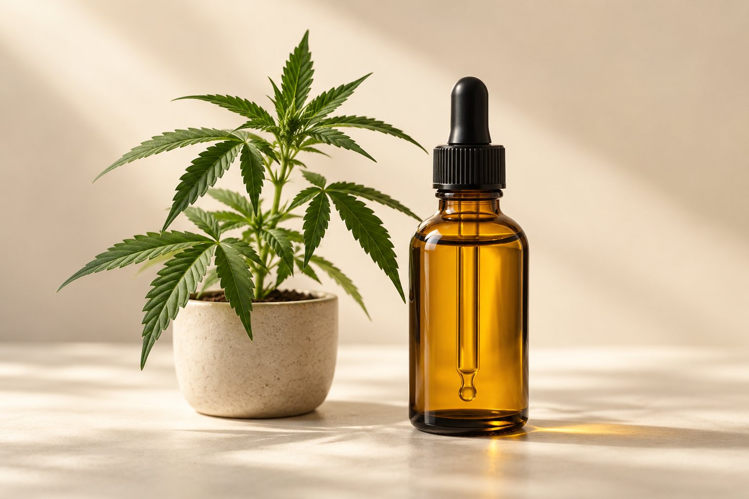 Óleo de cannabis em composição de estúdio, imagem ilustrativa