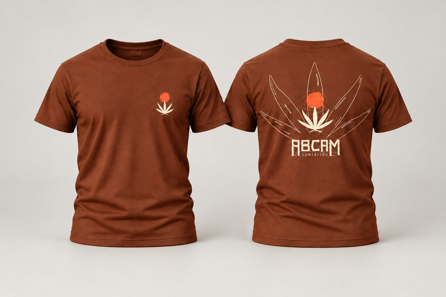 Camisa ABCAM marrom, frente e verso