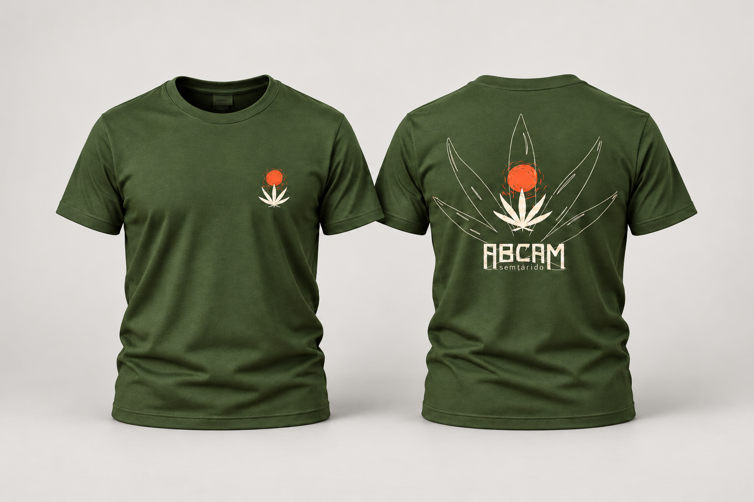Camisa ABCAM verde oliva, frente e verso